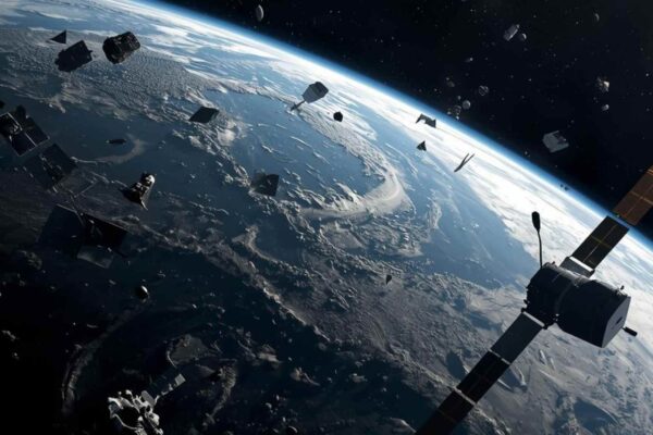 Transformar lixo espacial em naves é o futuro da exploração sustentável. (Imagem: Gerada por IA/ Canva)