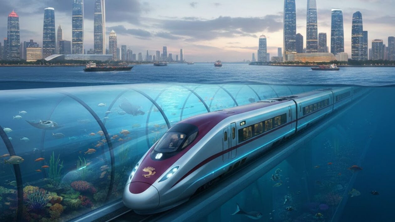 Trem submarino chinês promete travessia em 40 minutos sob o oceano (Imagem: Gerada por IA/ Gemini)