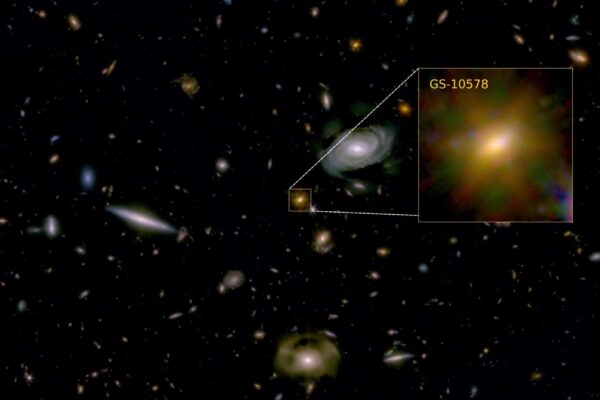 Buraco negro silencioso estrangula galáxia de Pablo, sem explosão (Imagem: JADES Collaboration)