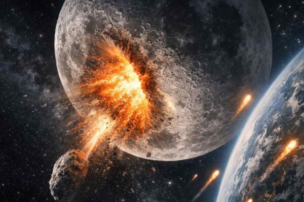 Asteroide 2024 YR4 pode criar cratera gigante na Lua em 2032 (Imagem: Fala Ciência via ChatGPT)
