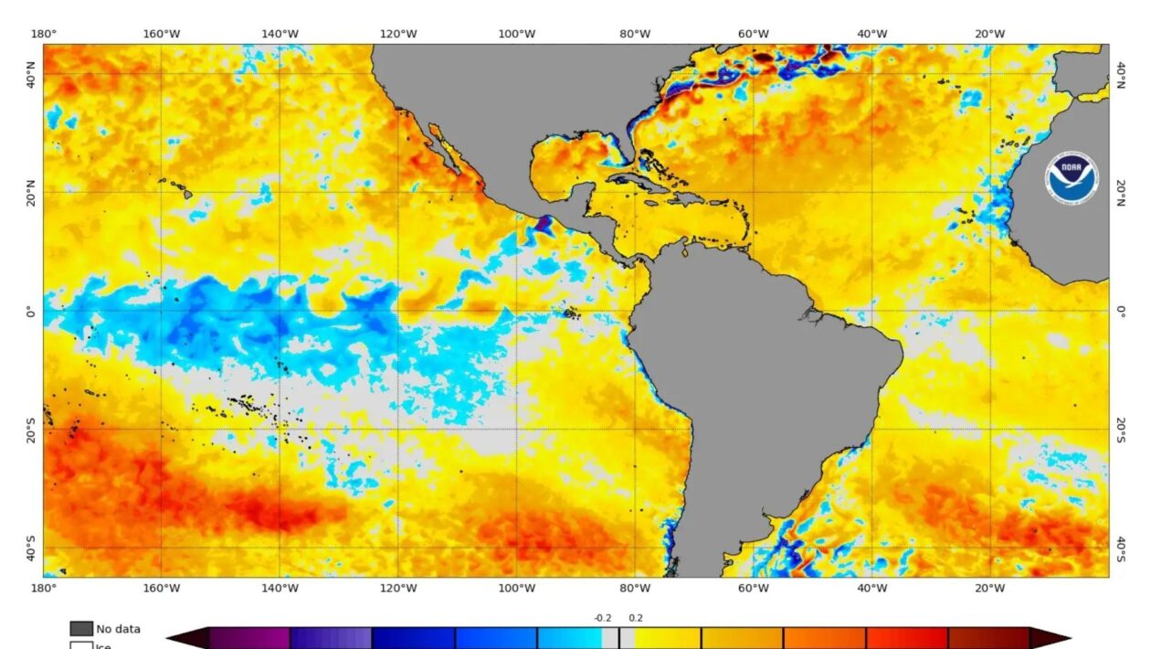 La Niña termina e Pacífico esquenta, preparando El Niño 2026 (Imagem: NOAA)