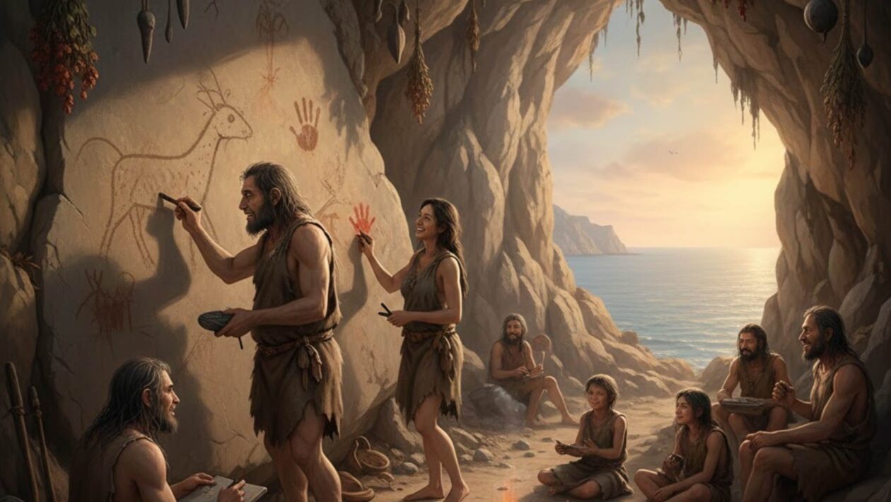 Arte rupestre revela criatividade compartilhada entre neandertais e sapiens (Imagem: Fala Ciência via Gemini)