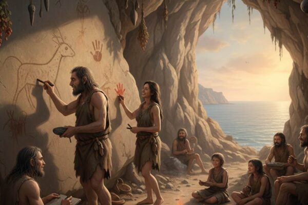 Arte rupestre revela criatividade compartilhada entre neandertais e sapiens (Imagem: Fala Ciência via Gemini)