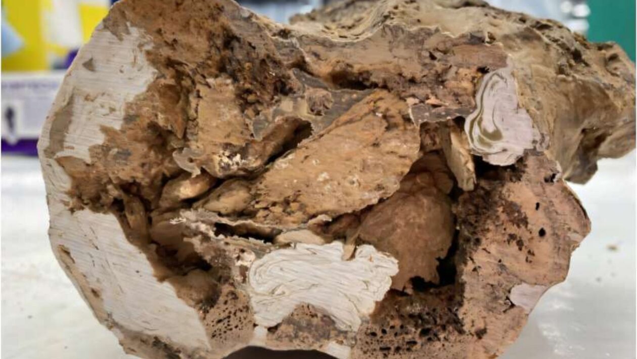 Colágeno preservado é encontrado em fóssil de dinossauro. (Foto: Reprodução / Universidade de Liverpool)