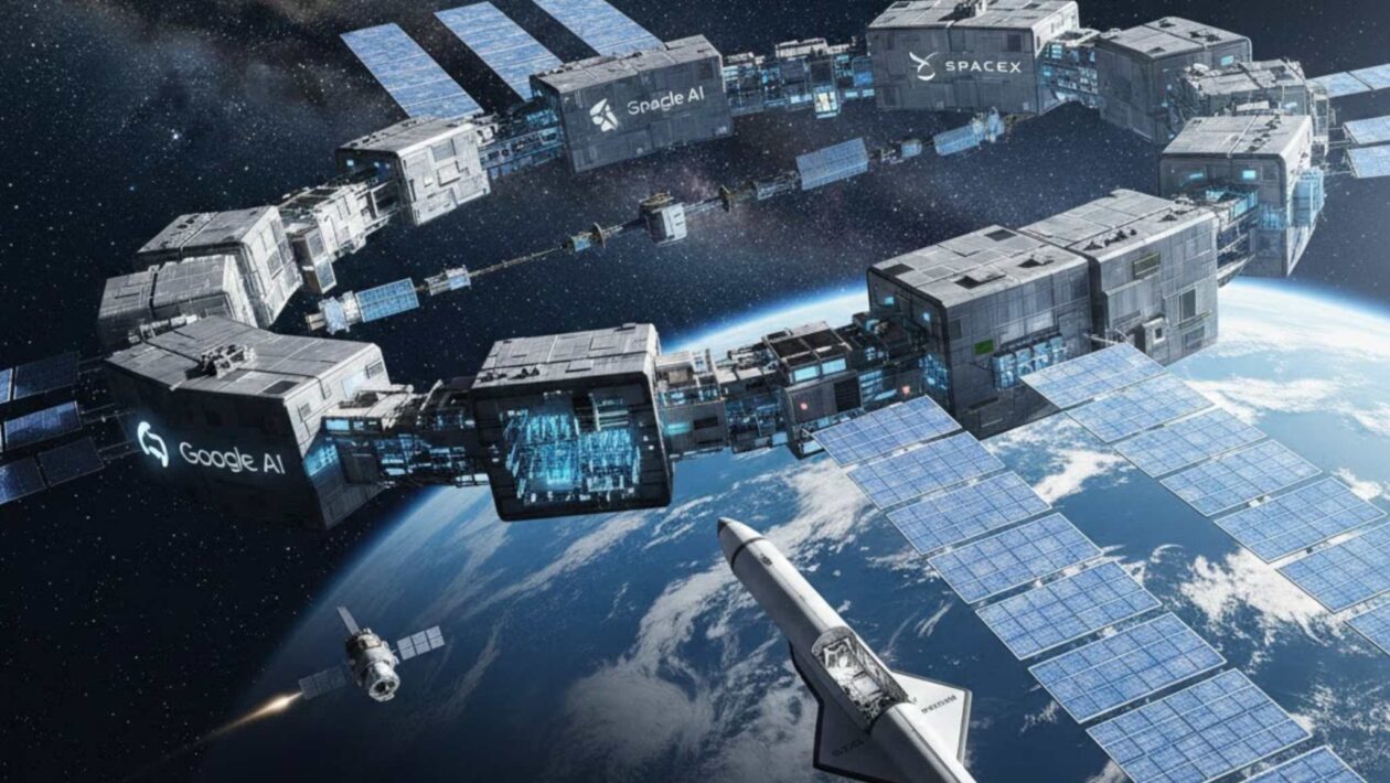 Data centers de IA no espaço prometem reduzir impactos na Terra (Imagem: Fala Ciência via Gemini)