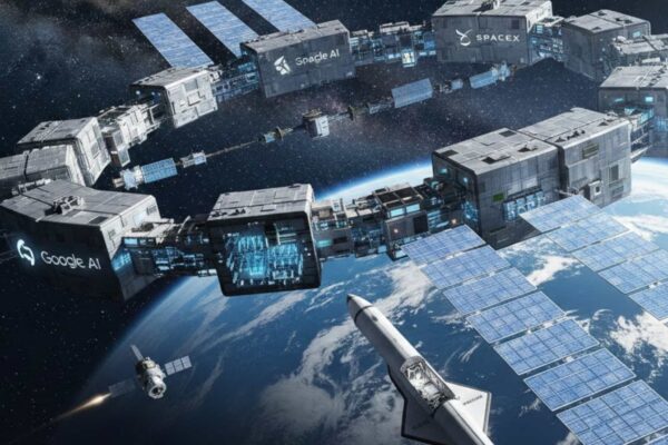 Data centers de IA no espaço prometem reduzir impactos na Terra (Imagem: Fala Ciência via Gemini)