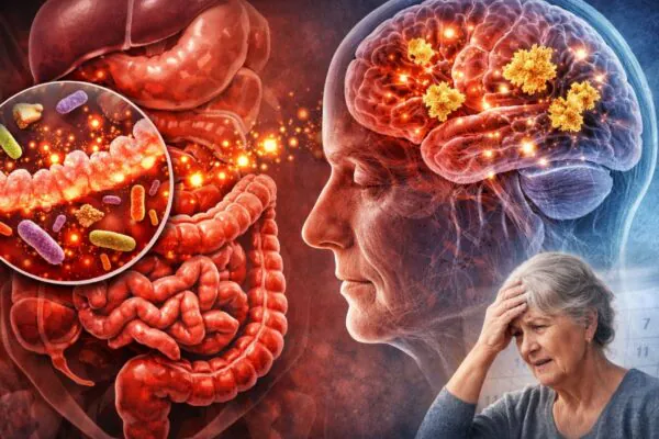 Inflamação intestinal pode influenciar o avanço do Alzheimer. (Foto: Fala Ciência via ChatGpt)
