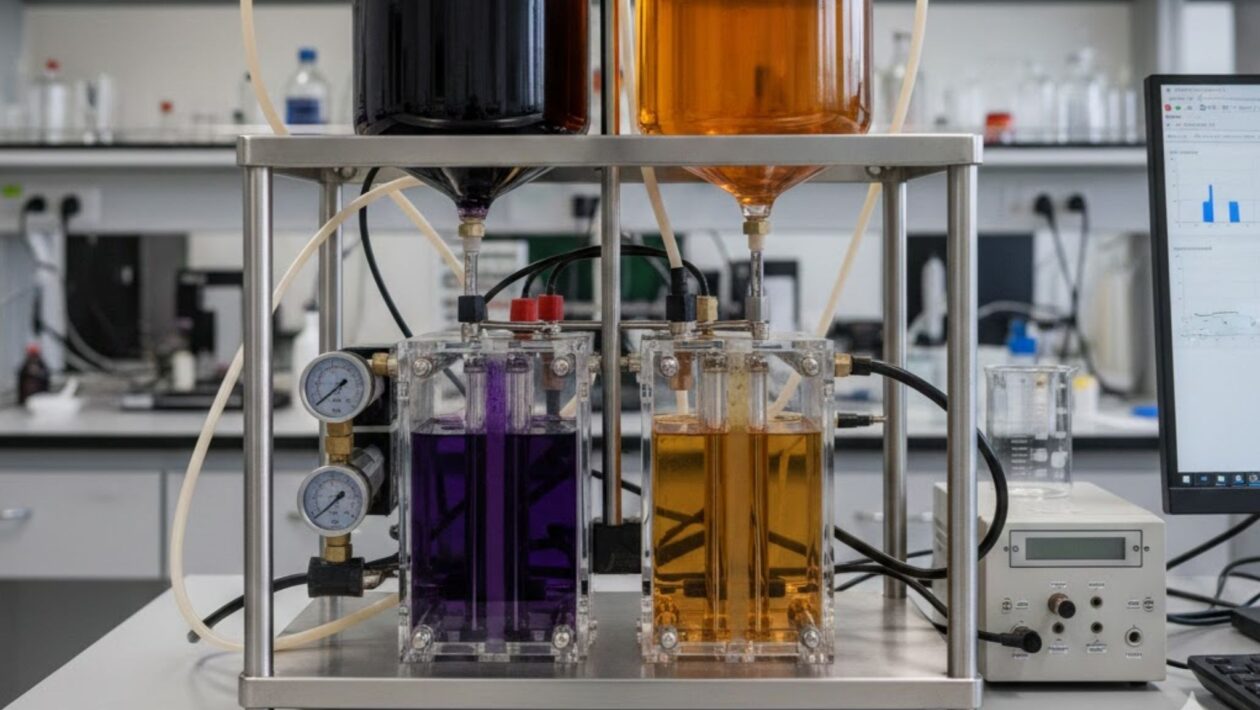 IA e robótica aceleram descobertas em baterias de fluxo redox (Imagem: Fala Ciência via Gemini)