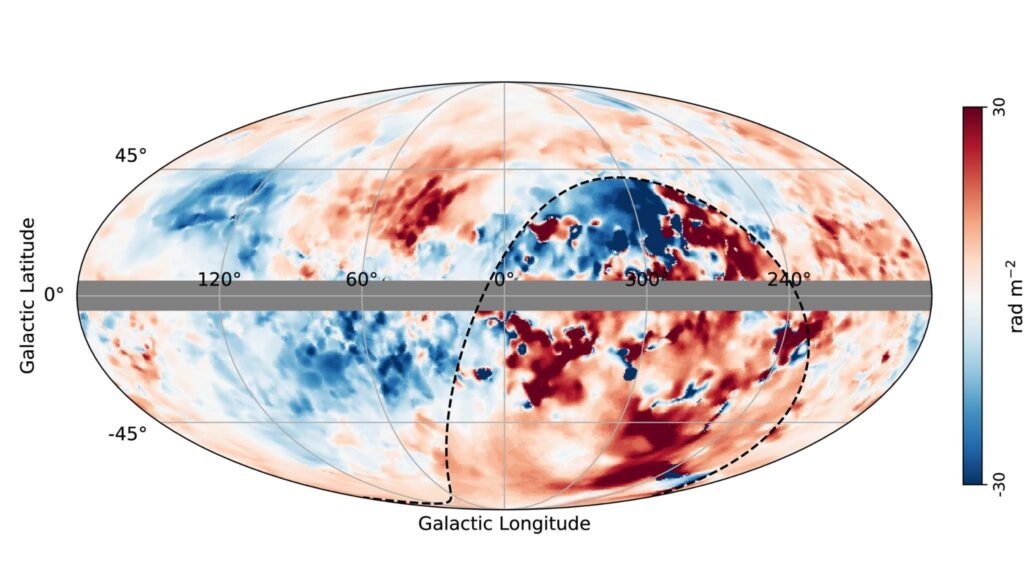 Novo mapa revela campos magnéticos complexos da Via Láctea (Imagem: Rebecca A. Booth et al 2026 ApJ 997 304)
