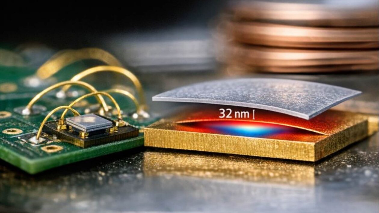 Nanocapacitor de 32 nm redefine precisão em medições quânticas (Imagem: Fala Ciência via ChatGPT)