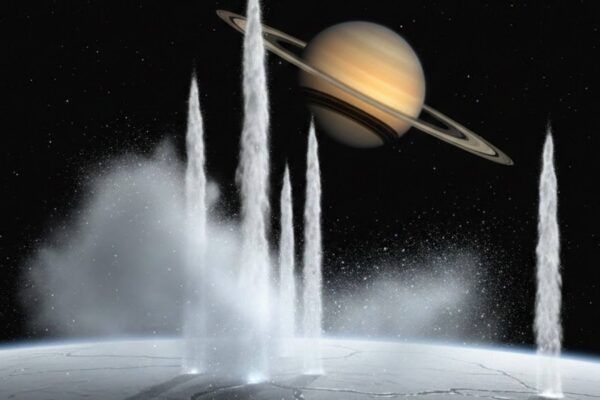 Plumas de Encélado revelam pistas sobre vida fora da Terra (Imagem: Fala Ciência via Gemini)