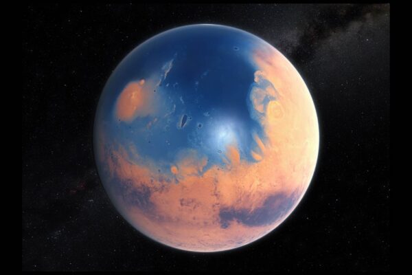 Marte já teve um oceano profundo que cobriu seu hemisfério norte. (Imagem: ESO/M. Kornmesser/N. Risinger)