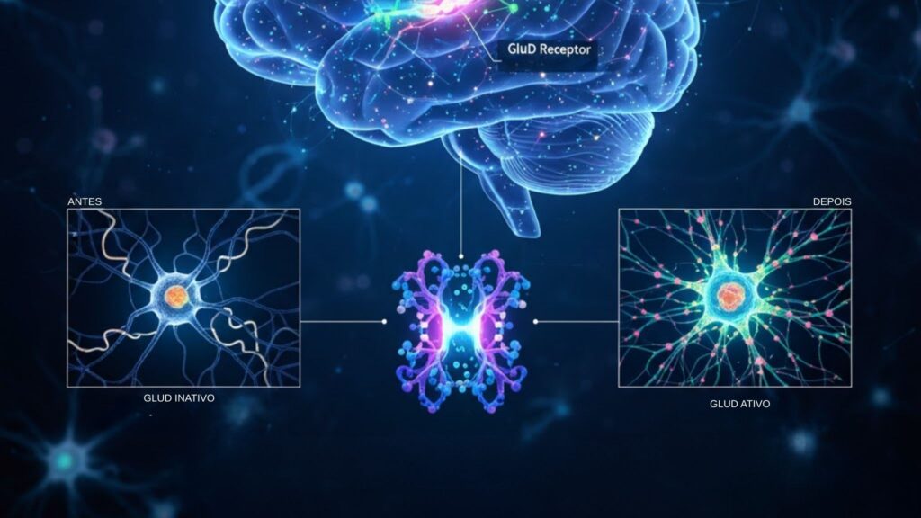 GluDs regulam sinapses e afetam saúde mental e equilíbrio. (Foto: Fala Ciência via Gemini)