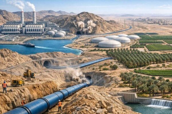 Barragens e aquíferos aumentam água disponível no deserto árido. (Imagem: Fala Ciência via Gemini)