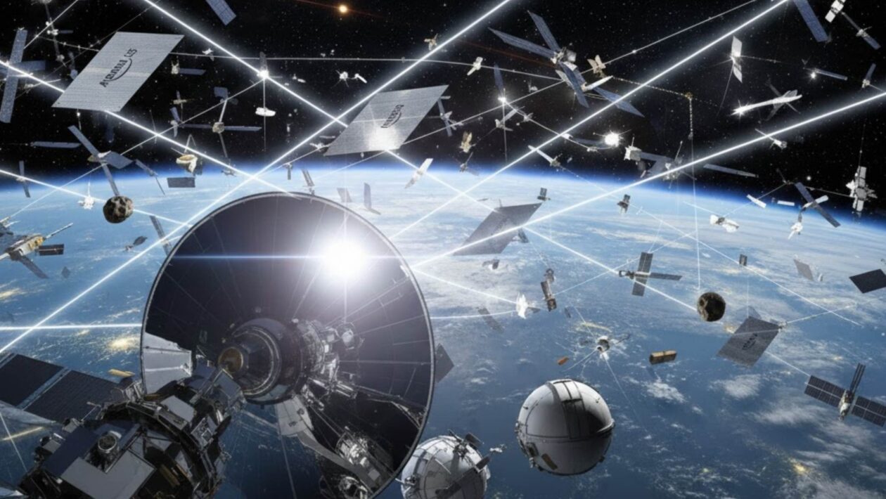 Satélites da Amazon brilham e atrapalham observações do espaço (Imagem: Fala Ciência via ChatGPT)