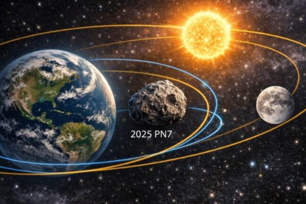 Asteroide 2025 PN7 vai criar a ilusão de uma segunda lua da Terra (Imagem: Fala Ciência via ChatGPT)