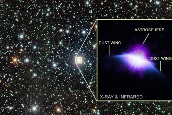 O Chandra detectou em raios X a astrosfera envolvendo HD 61005 (Imagem: Raio X: NASA/CXC/John Hopkins Univ./CM Lisse et al.)