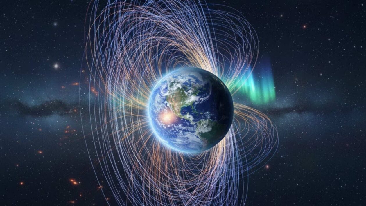 Estruturas profundas no manto moldam o campo magnético da Terra (Imagem: Fala Ciência via Gemini)