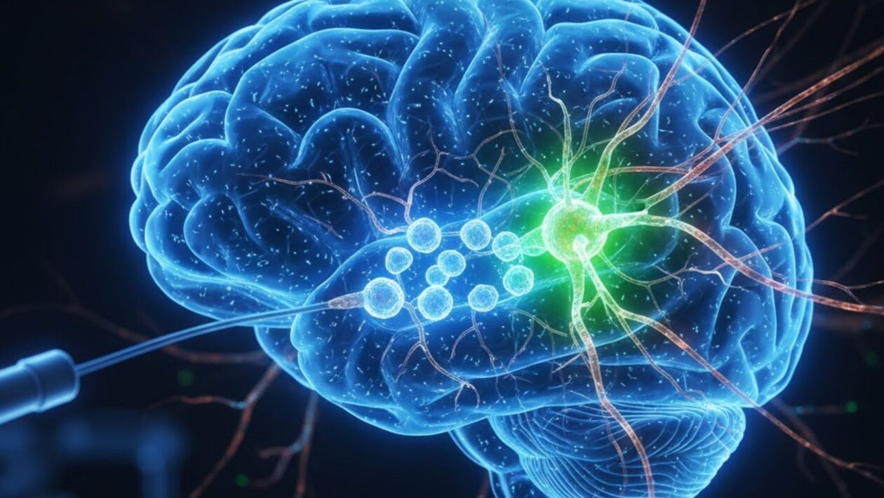 Implante de células-tronco restaura dopamina no cérebro. (Foto: Fala Ciência via Gemini)
