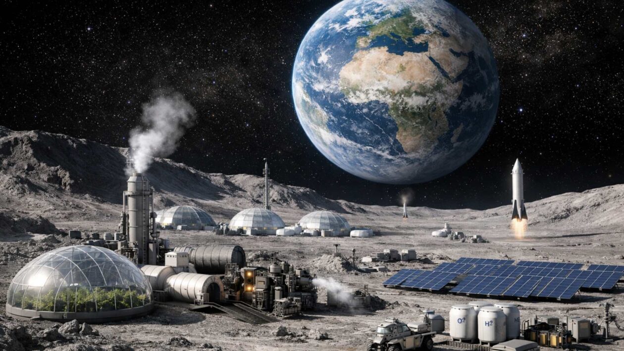 Cidade autossustentável na Lua pode nascer em 10 anos (Imagem: Fala Ciência via ChatGPT)