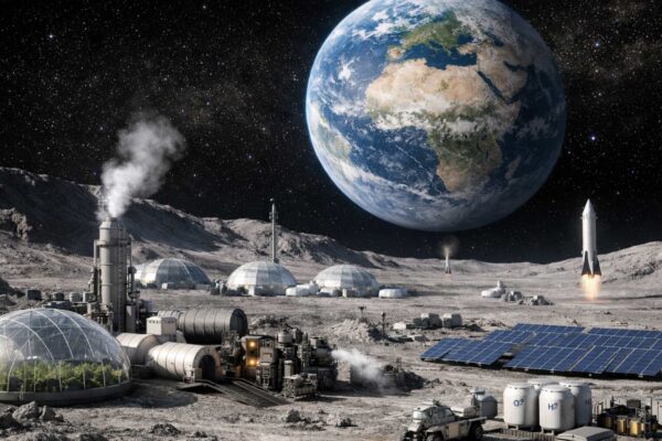 Cidade autossustentável na Lua pode nascer em 10 anos (Imagem: Fala Ciência via ChatGPT)