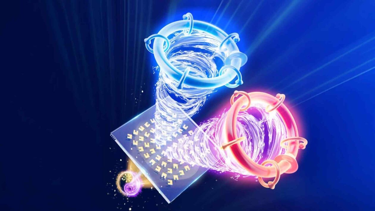 Dispositivo óptico controla luz em rosca para transmissão de dados (Imagem: Li Niu e Xueqian Zhang, Universidade de Tianjin)