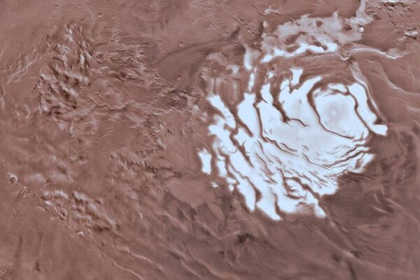 Gelo de Marte pode guardar vestígios de vida antiga (Imagem: Centro de Ciências de Astrogeologia do USGS, Universidade Estadual do Arizona, INAF)