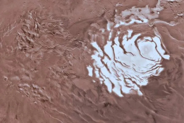 Gelo de Marte pode guardar vestígios de vida antiga (Imagem: Centro de Ciências de Astrogeologia do USGS, Universidade Estadual do Arizona, INAF)