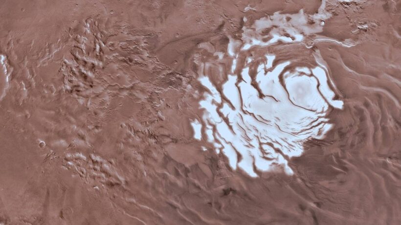 Gelo de Marte pode guardar vestígios de vida antiga (Imagem: Centro de Ciências de Astrogeologia do USGS, Universidade Estadual do Arizona, INAF)