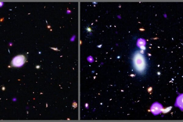 Buracos negros supermassivos desaceleram crescimento devido à escassez de gás frio no universo (Imagem: Raio X: NASA/CXC/Penn State Univ./Z. Yu et al.; Óptica (HST): NASA/ESA/STScI; Infravermelho: NASA/ESA/CSA/STScI; Processamento de imagem: NASA/CXC/SAO/P. Edmonds, L. Frattare)