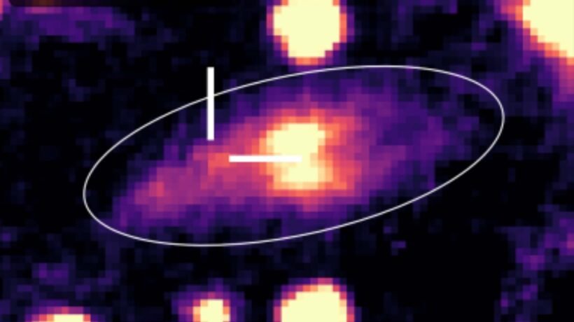 HST com filtro F160W (equivalente à banda H; central) (Imagem adaptada de Jonathan Carney et al 2025 ApJL 994 L46/ CC BY-SA 4.0)