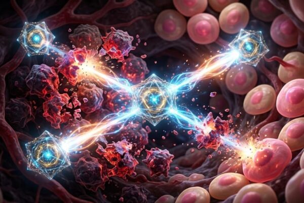 Novo nanomaterial elimina tumores sem atingir órgãos saudáveis. (Foto: Fala Ciência via Gemini)