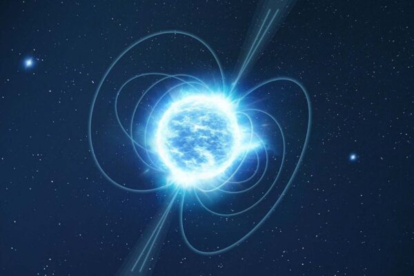 Ilustração mostra magnetar, estrela de nêutrons compacta com campo magnético extremamente intenso. (Imagem: ESA)