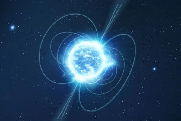 Ilustração mostra magnetar, estrela de nêutrons compacta com campo magnético extremamente intenso. (Imagem: ESA)