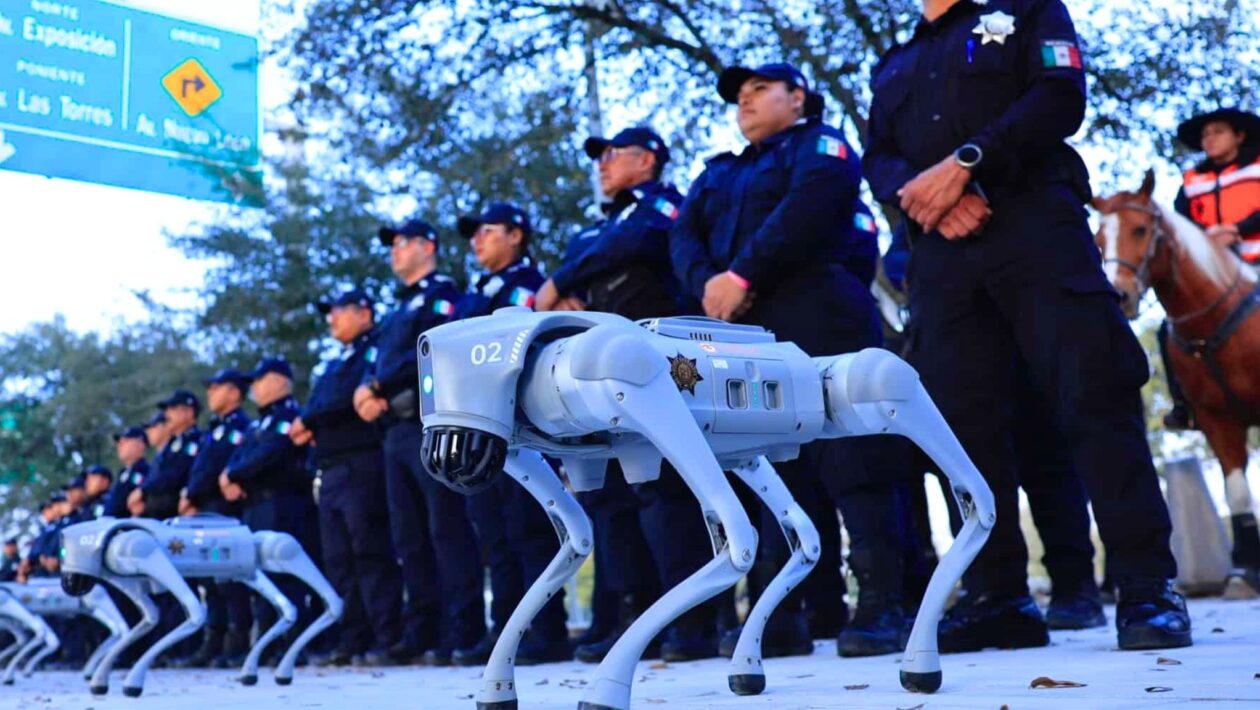 Robôs quadrúpedes patrulham estádio para proteger torcedores (Imagem: Prefeitura de Guadalupe/ Divulgação)