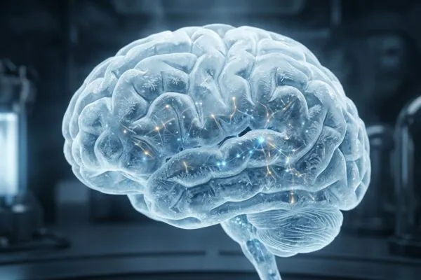 Cérebro congelado mostra sinais de atividade neural após o degelo. (Foto: Fala Ciência via Gemini)
