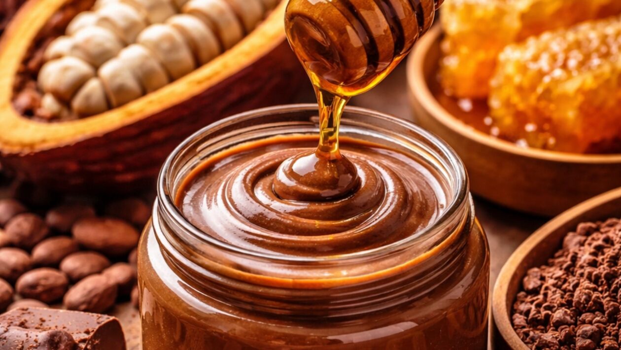 Combinação de mel e cacau rende chocolate antioxidante. (Foto: Fala Ciência via ChatGPT)