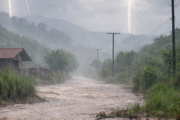 Chuvas intensas podem atingir várias regiões do Brasil nesta semana (Imagem: Fala Ciência via ChatGPT)