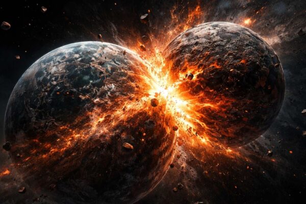 Astrônomos podem ter flagrado colisão entre dois planetas (Imagem: Fala Ciência via ChatGPT)