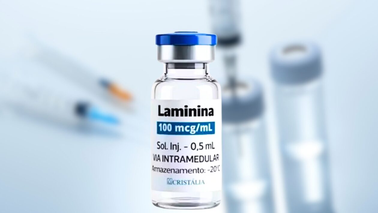 Substância brasileira transforma tratamento de tetraplegia. (Foto: Divulgação e Aflo via Cristalia e Canva)