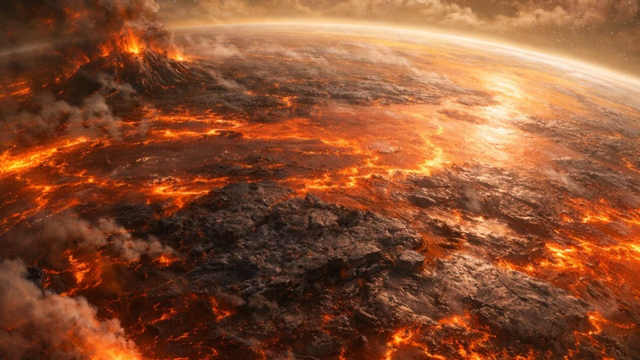 Planeta com oceano de magma pode esconder grandes reservas de enxofre (Imagem: Fala Ciência via ChatGPT)