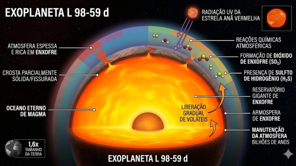 Exoplaneta com magma eterno desafia classificação dos astrônomos (Imagem: Fala Ciência via Gemini)
