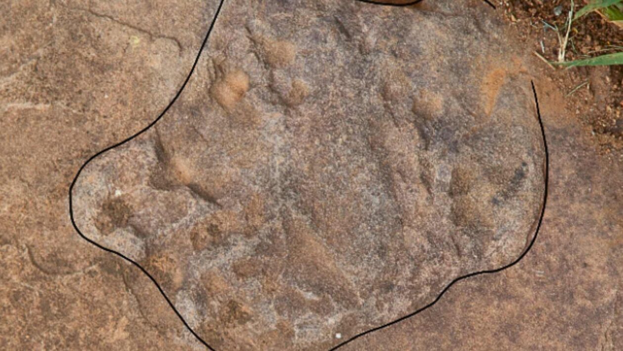 Pegadas pré-históricas aparecem em ruas de cidade mineira (Imagem: A professora Drª Melina M. Souza)