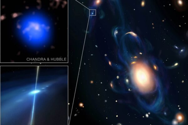 Colisão de estrelas de nêutrons é detectada em galáxia minúscula (Imagem: Raio X: NASA/CXC/Penn State Univ./S. Dichiara; RI: NASA/ESA/STScI)