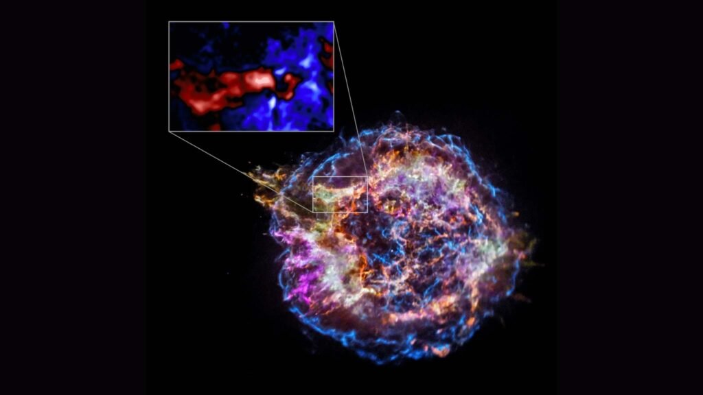 Registro da supernova Cassiopeia A. Supernovas espalham elementos e moldam o meio interestelar (Imagem: Raios X: NASA/CXC/Universidade Meiji/T. Sato et al.; Processamento de imagem: NASA/CXC/SAO/N. Wolk)