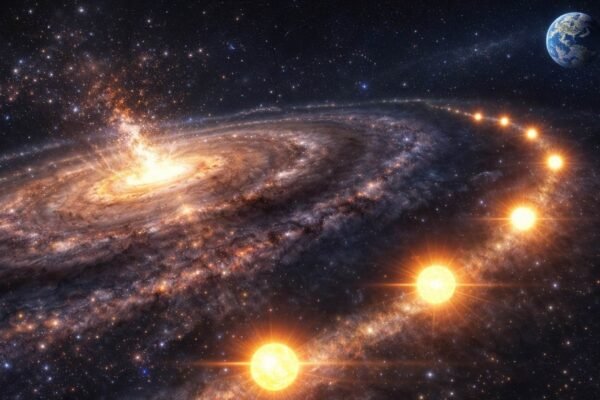 Sol pode ter migrado com milhares de estrelas pela Via Láctea (Imagem: Fala Ciência via ChatGPT)