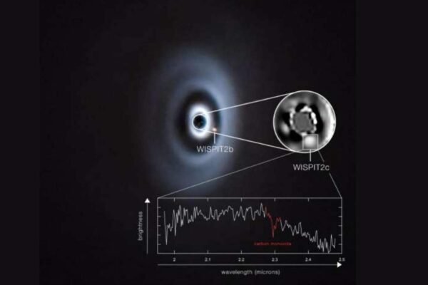 Imagem revela dois planetas em formação e CO2 confirma natureza de gigante gasoso (Imagem: ESO/C. Lawlor, RF van Capelleveen et al.)