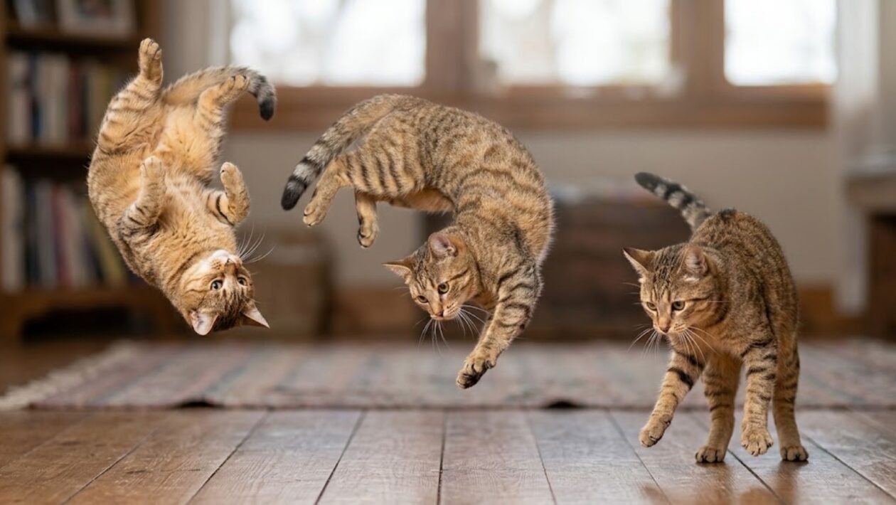 Movimento no ar garante aterrissagem segura dos gatos. ( Foto: Fala Ciência via Gemini)