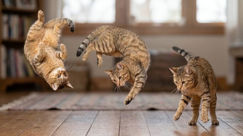 Movimento no ar garante aterrissagem segura dos gatos. ( Foto: Fala Ciência via Gemini)