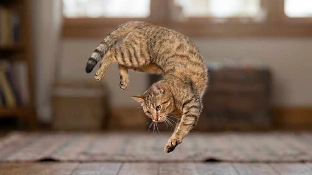 Coluna flexível permite que gatos girem no ar. ( Foto: Fala Ciência via Gemini)